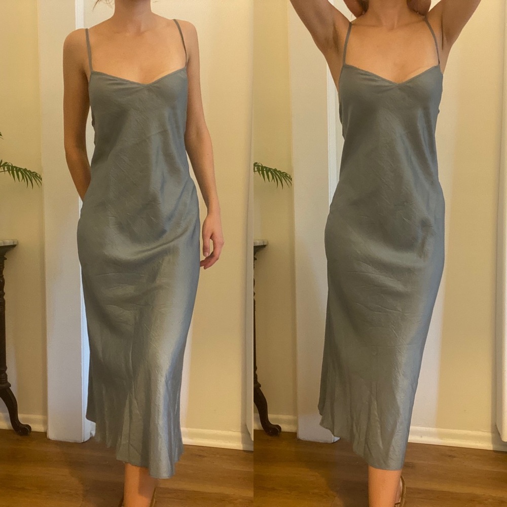 A/X Armani Exchange Silk Slip Gray Midi Dress